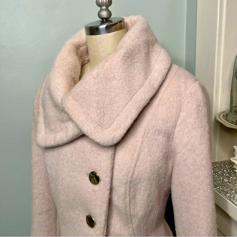 Guess Pink Boucle Double Breasted Wool Peacoat Cutaway Winter Dress Coat Medium - Picture 6 of 15